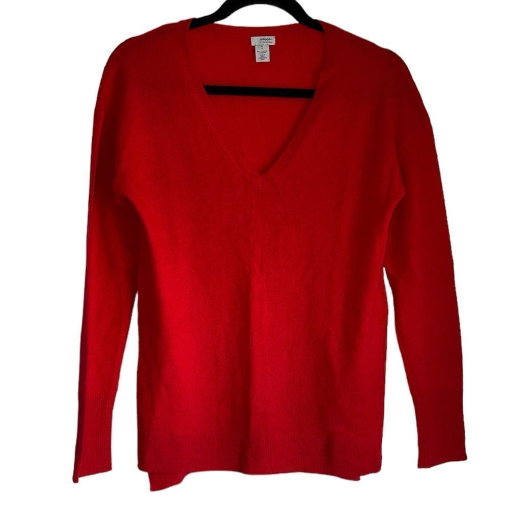 HALOGEN 100% cashmere Nordstrom red‎ V-Neck Pullover Sweater long sleeve size S
